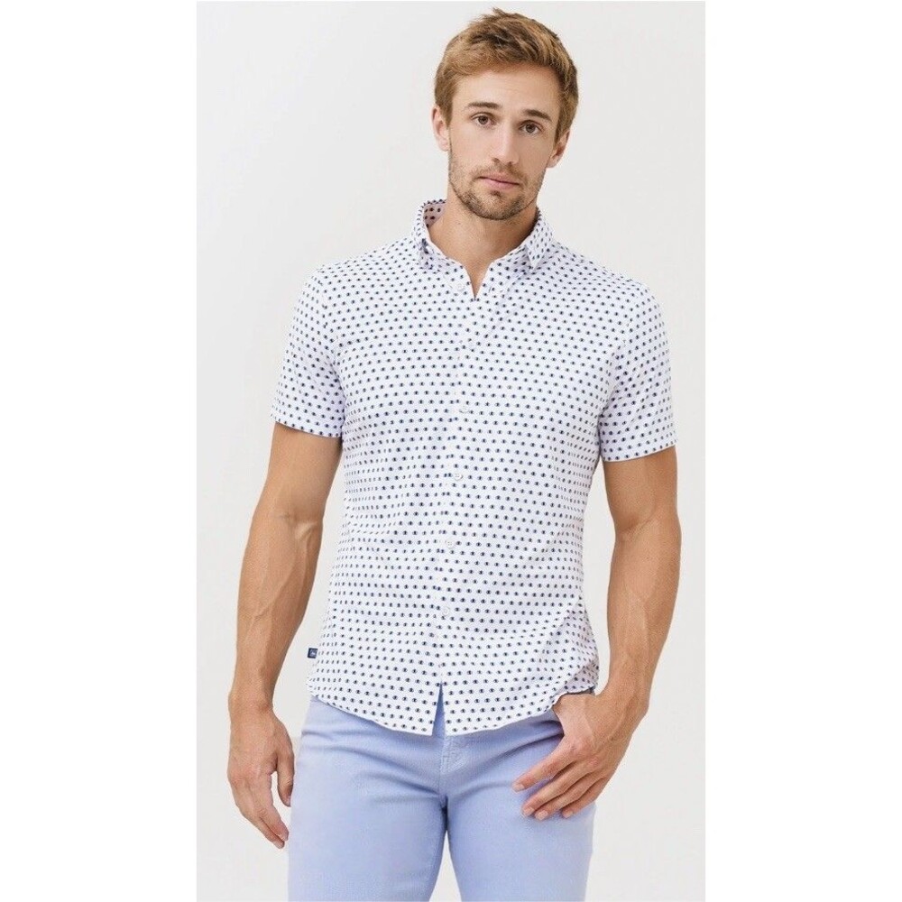 Mizzen+Main Halyard Button Down Shirt Mens L White Geometric Print